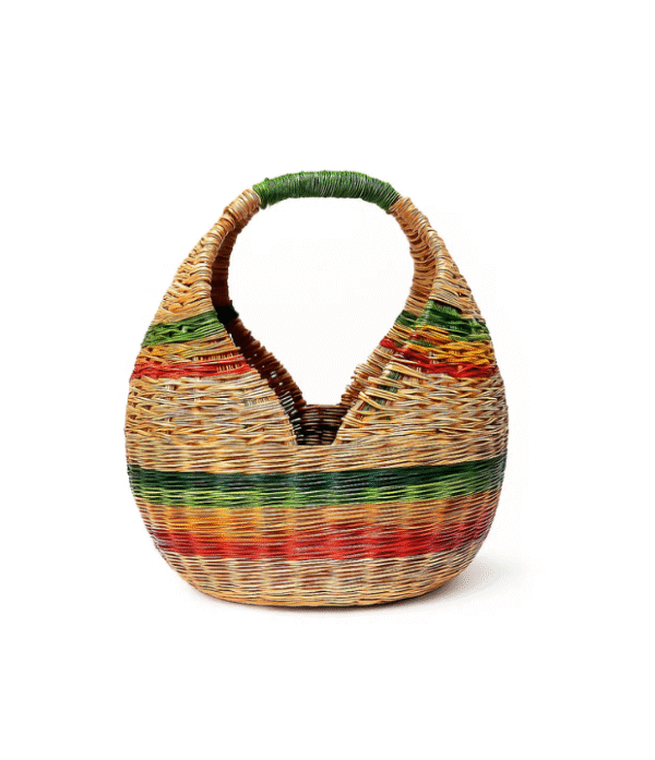 Canasto en fibras naturales tejido a mano Arcoíris Canasto en fibras naturales tejido a mano diseño Arcoíris, elaborado por artesanos de Cerinza, Boyacá.
