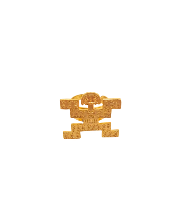 Anillo precolombino jaguar Tolima en aleación con baño en oro 24K, talla ajustable.
