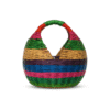 Canasto artesanal en esparto tejido a mano en Cerinza, Boyacá, con tonos fucsia, verde, azul y natural, capacidad para 30 huevos.