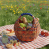 Canasto artesanal en esparto rojo y azul, tejido a mano en Cerinza, Boyacá, con capacidad para 30 huevos o uso en picnic.