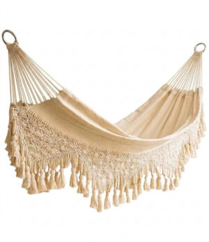 hamaca cruda macrame en algodón tejida en telar