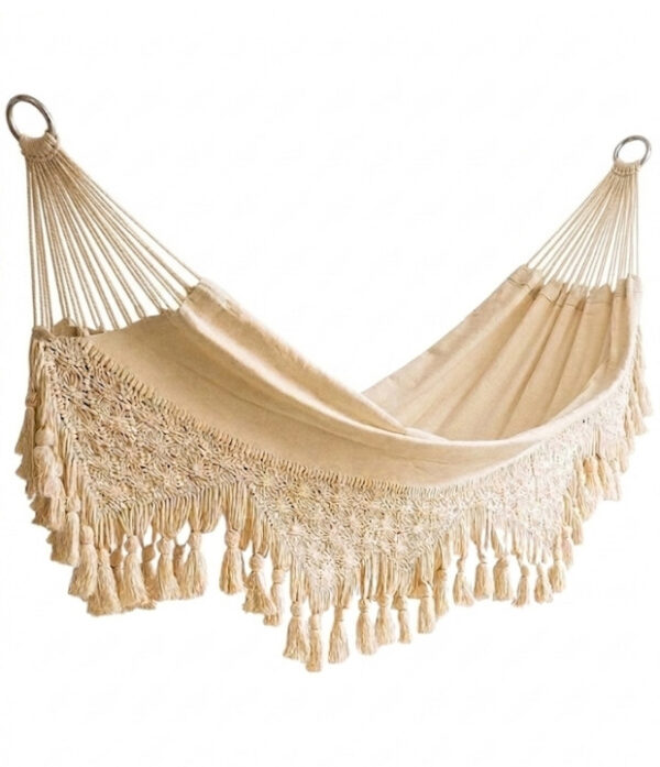 hamaca cruda macrame en algodón tejida en telar
