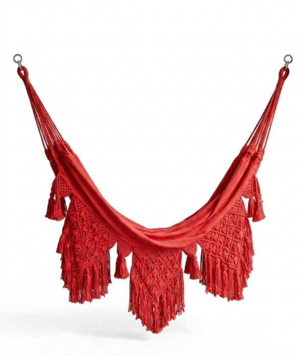 hamaca roja macrame en algodón tejida a mano