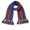 Bufanda unisex tejida a mano en acrílico con franjas de colores y flecos