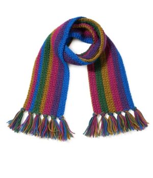 Bufanda unisex tejida a mano en acrílico Bufanda unisex tejida a mano en acrílico con franjas de colores y flecos