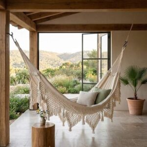 hamaca blanca macrame en algodón tejida a mano