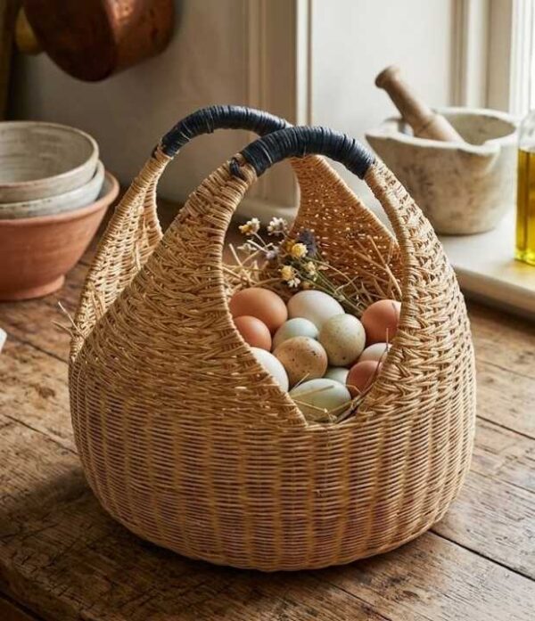 02d Canasto de esparto con asas azules tejido a mano por artesanos en Boyacá