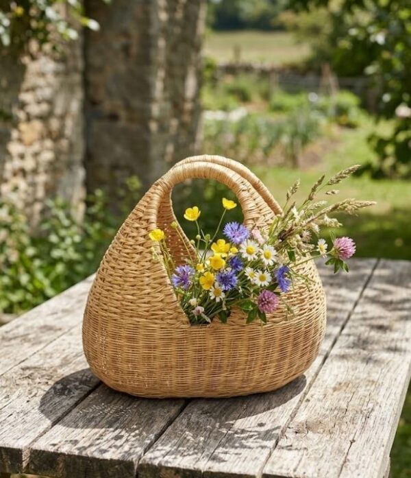 Canasto de esparto natural con asas tejido a mano Canasto de esparto natural con asas tejido a mano