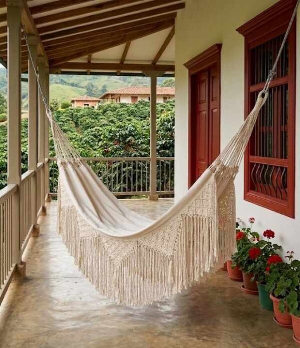 hamaca cruda macrame en algodón tejida a mano
