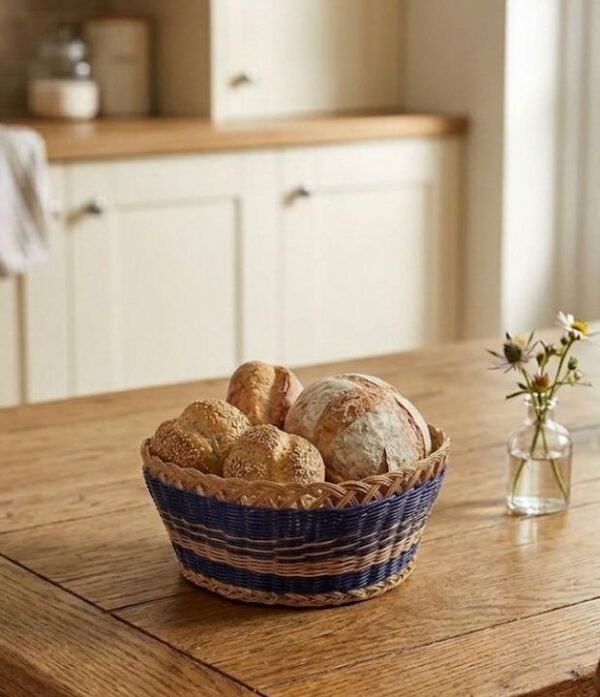 canasto de esparto azul tejido a mano