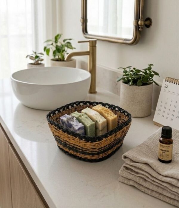 canasto de esparto negro natural tejido a mano