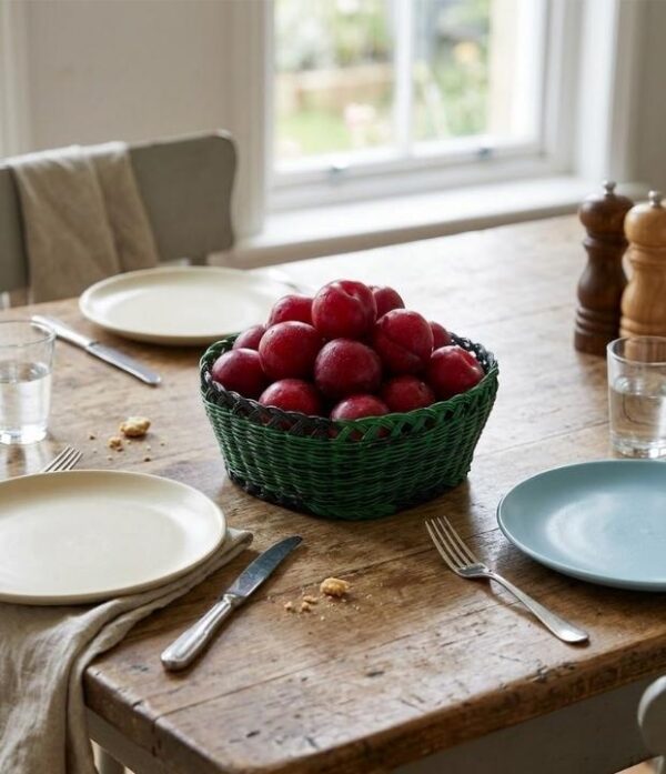 canasto de esparto verde negro tejido a mano