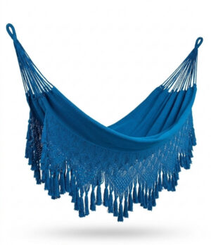 hamaca azul macrame en algodón tejida a mano