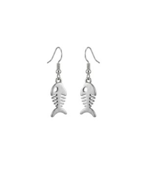 aretes esqueleto de pez plateado pequeños