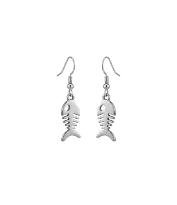 aretes esqueleto de pez plateado pequeños
