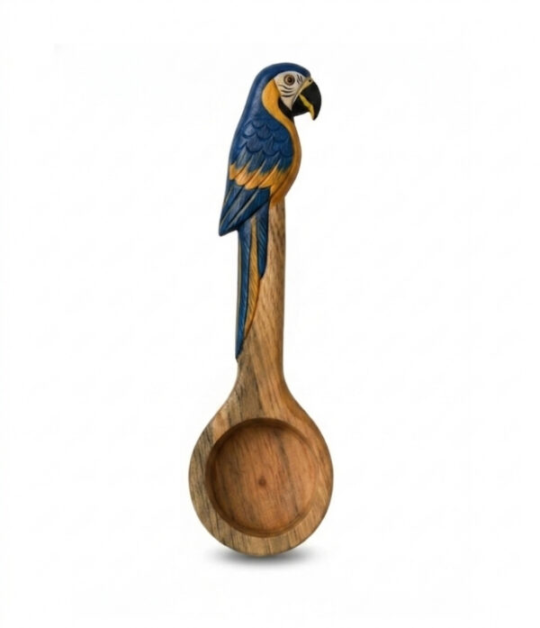 Cuchara medidora para café artesanal Loro Cuchara medidora para café artesanal en madera con diseño de loro tallado a mano