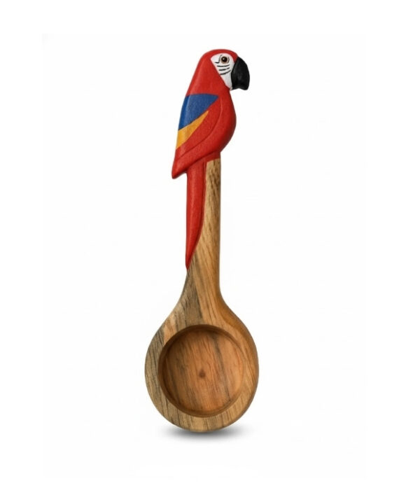 Cuchara medidora para café artesanal Guacamaya Cuchara medidora para café artesanal en madera con diseño de guacamaya tallada a mano