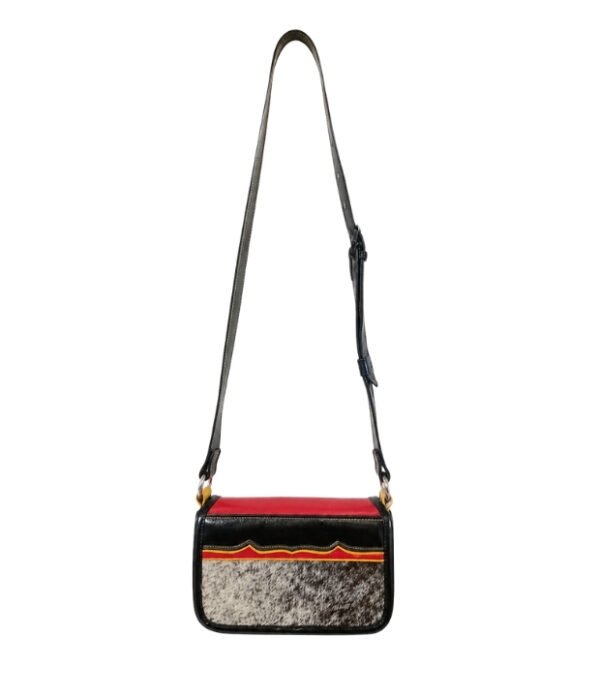 Carriel jericoano original de cuero con pelo natural gris blanco y correa ajustable