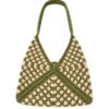 Bolso tejido a crochet verde militar y beige con cargadera ancha