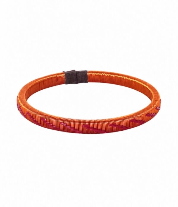 Pulsera de cobre y werregue diseño Diagonales Pulsera de cobre artesanal con fibra de werregue vinotinto en diseño Diagonales