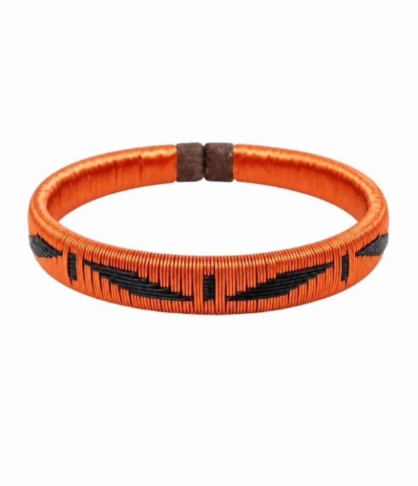 Pulsera de cobre y werregue negro diseño Hojas y barras Pulsera de cobre y werregue negro con motivos de hojas y barras
