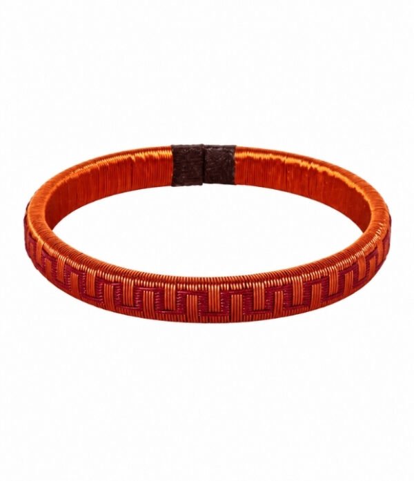 Pulsera de cobre y werregue diseño Montañas Pulsera de cobre artesanal con fibra de werregue vinotinto en diseño Montañas