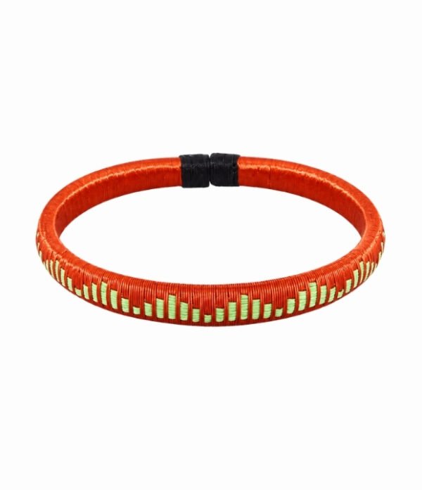 Pulsera de cobre y werregue verde diseño Barras Pulsera de cobre y werregue verde artesanal con fibra de werregue verde claro en diseño Barras