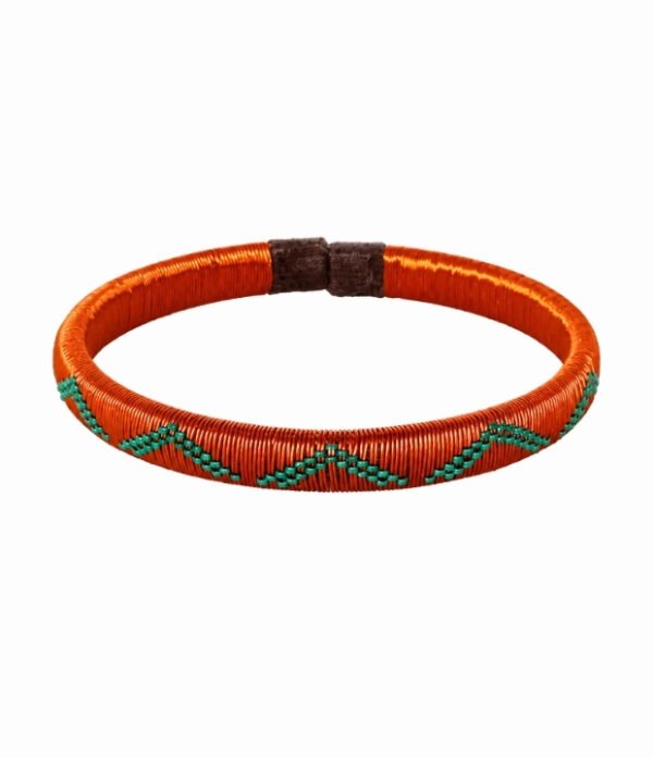 Pulsera de cobre y werregue verde diseño Montañas Pulsera de cobre y werregue artesanal con fibra de werregue verde en diseño Montañas